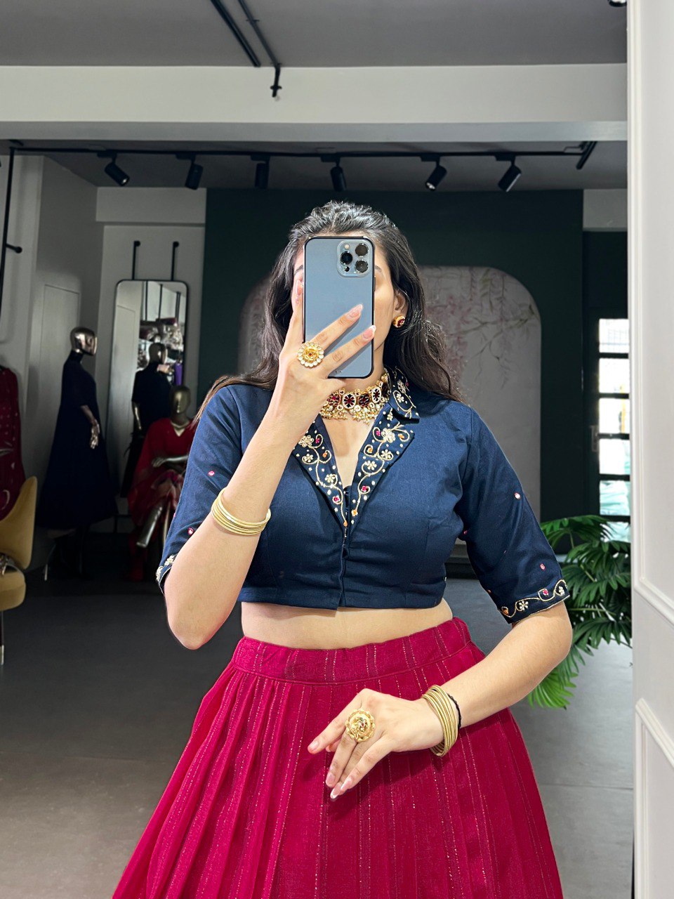 Printed Zari Weaving Lehenga with Handwork Stitched Blouse – Ready to Wear