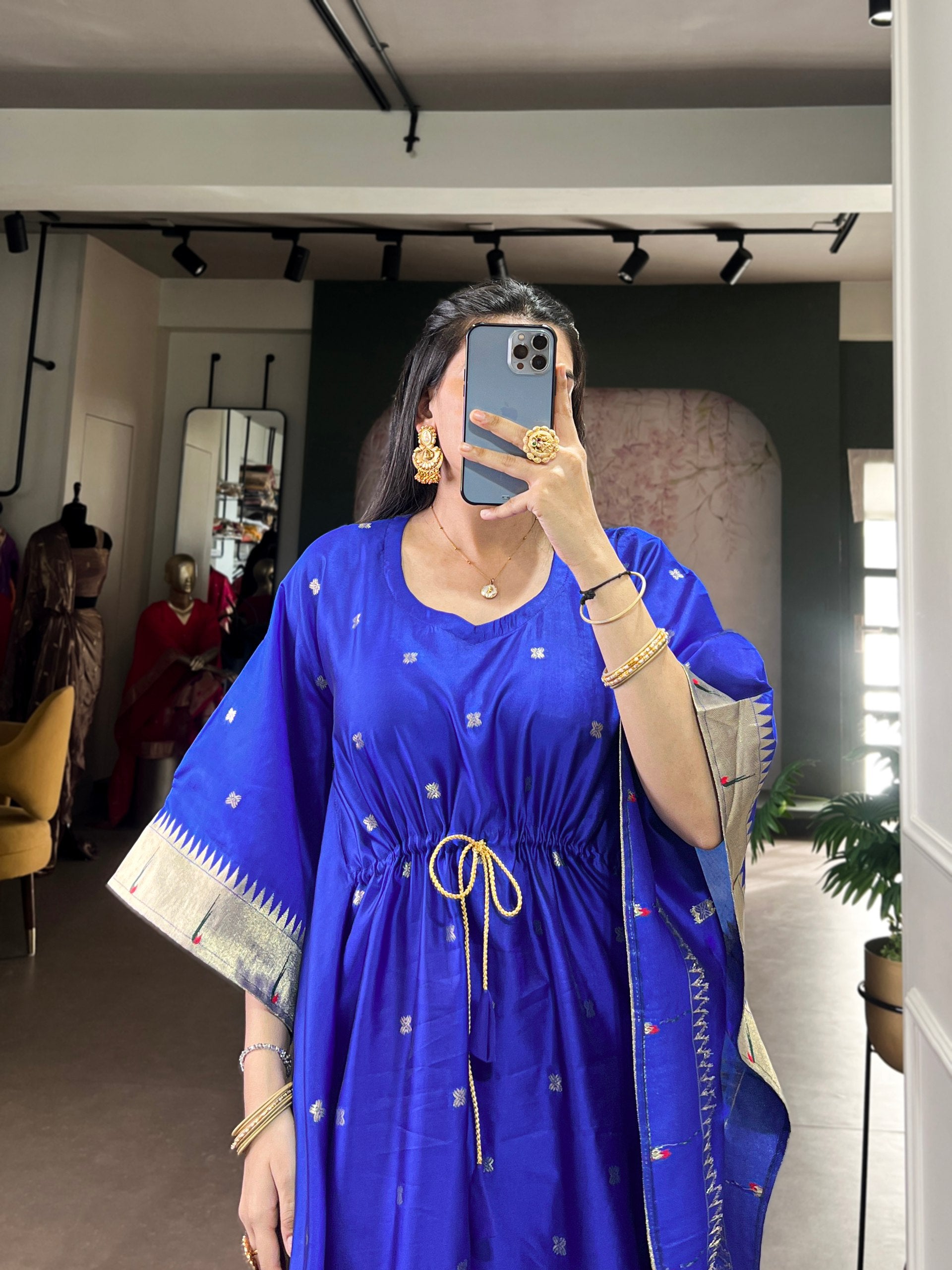 Paithani Jacquard Zari Weave Kaftan with Lace Border | Ready to Wear (Free Size)