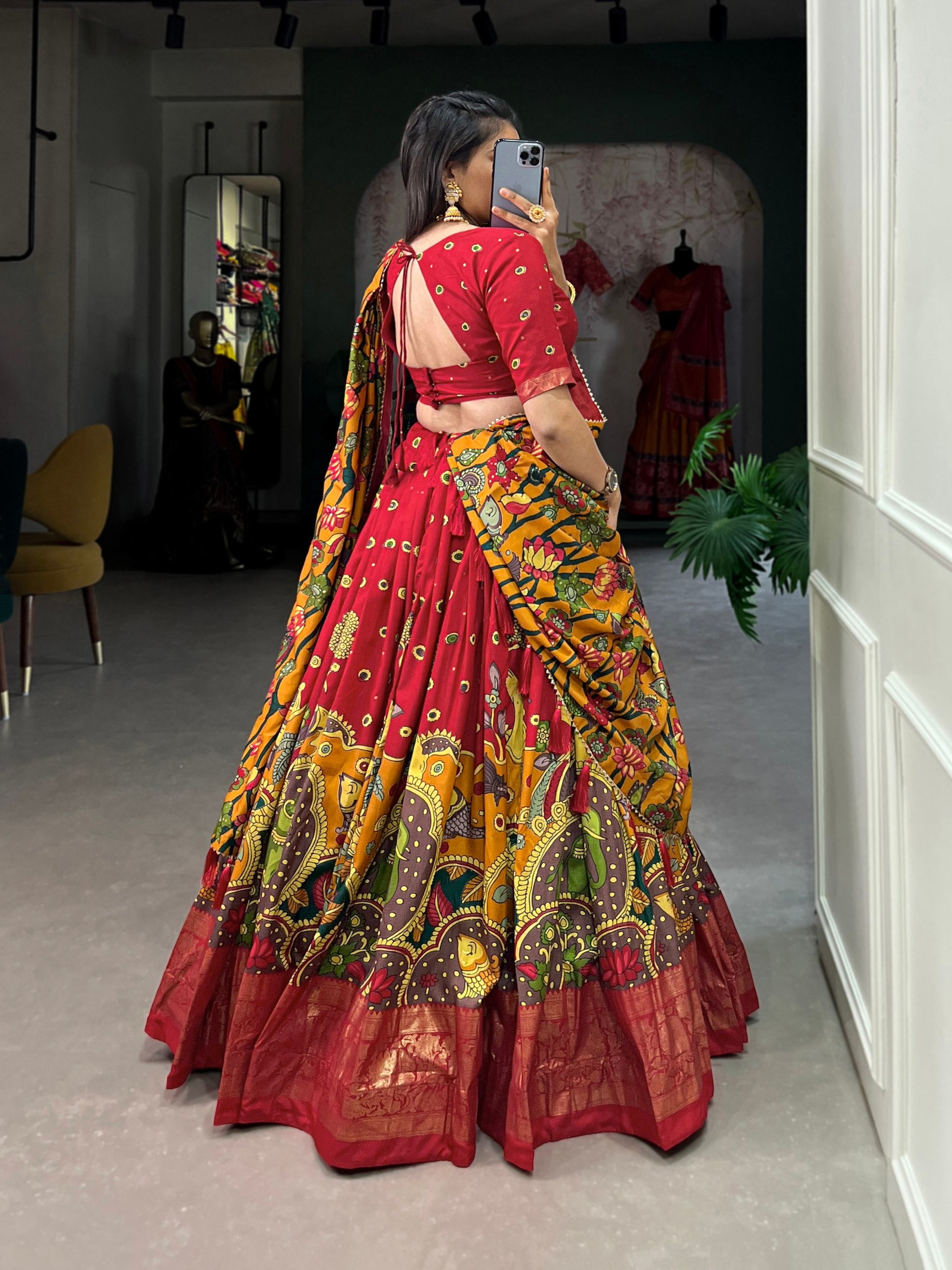 Luxury Floral Printed Tussar Silk Lehenga Choli with Designer Dupatta
