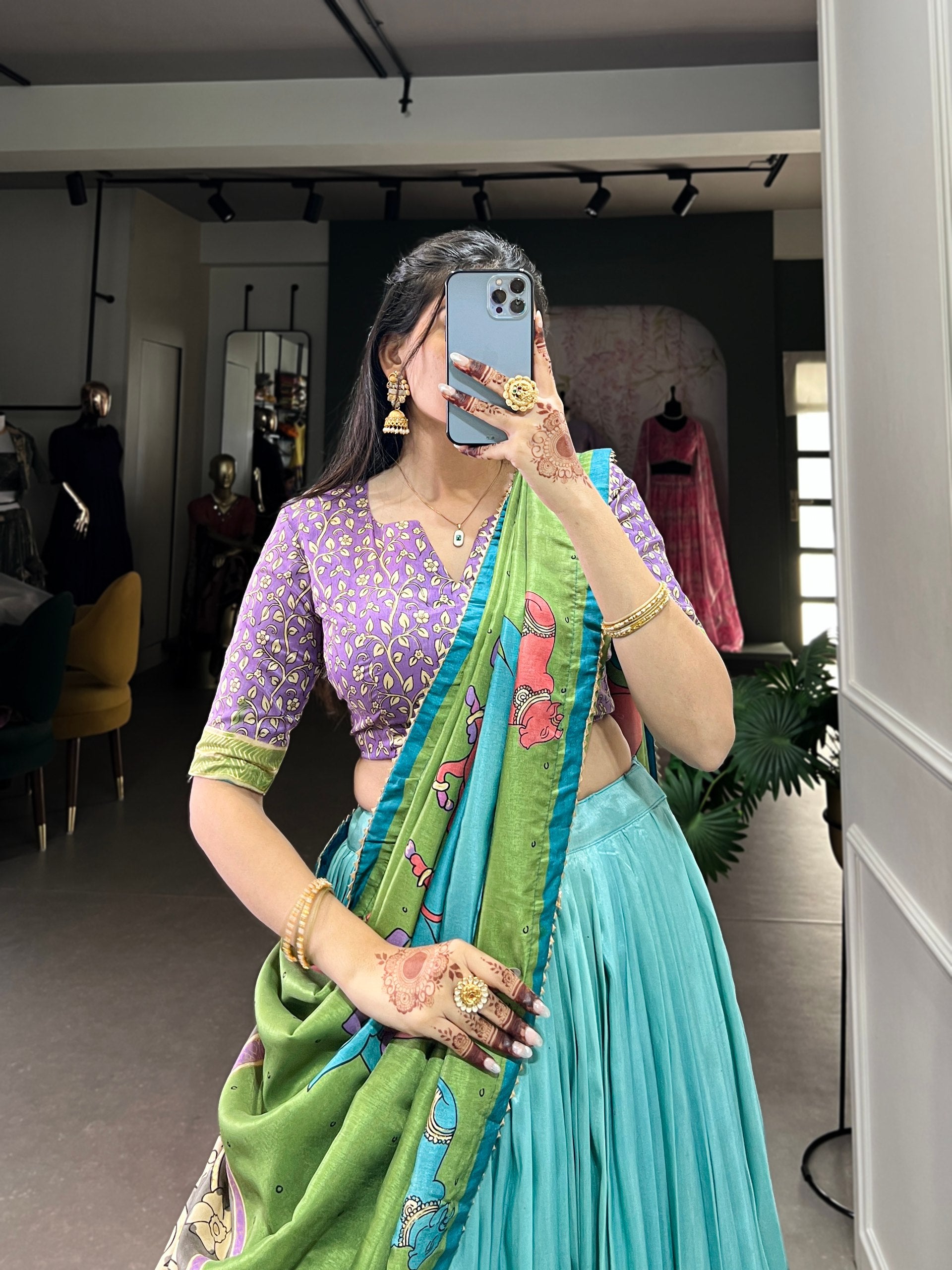 TusserSilk Lehenga Choli with Intricate Print and Dupatta 🩷💛