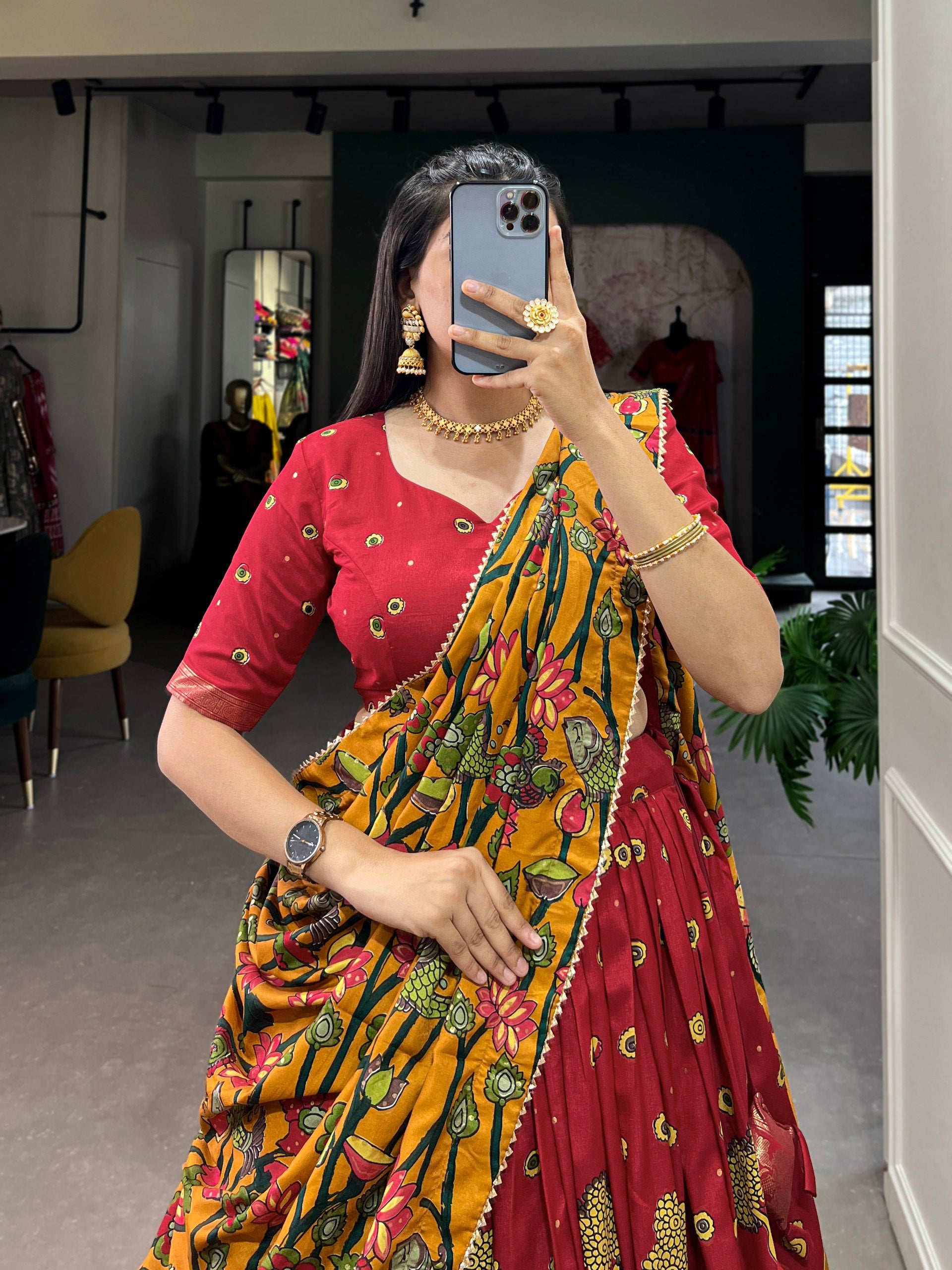 Luxury Floral Printed Tussar Silk Lehenga Choli with Designer Dupatta