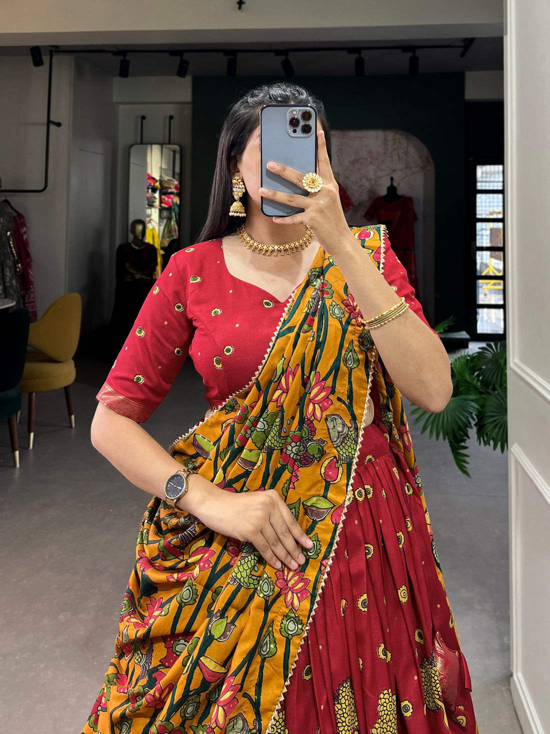 Luxury Floral Printed Tussar Silk Lehenga Choli with Designer Dupatta