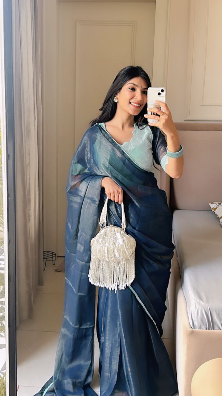 Premium Banzaran Gold Coin Fabric Saree With Heavy Zalar, Designer Pattern & Georgette Blouse