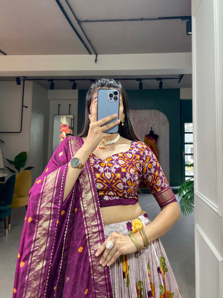 Floral Foil Print Tussar Silk Lehenga Choli – Banzaran Collection