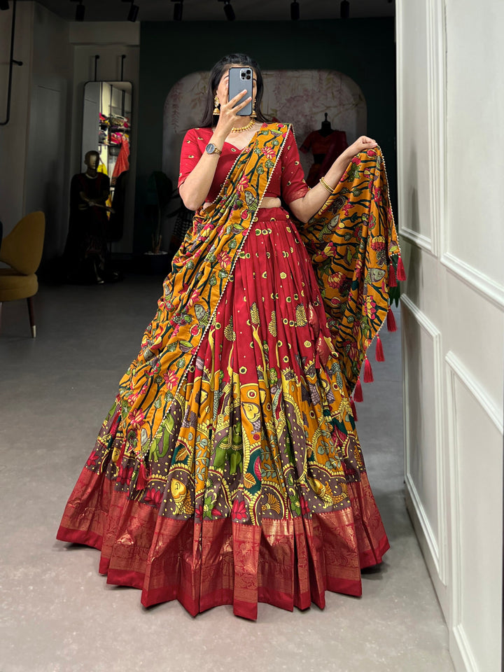 Luxury Floral Printed Tussar Silk Lehenga Choli with Designer Dupatta