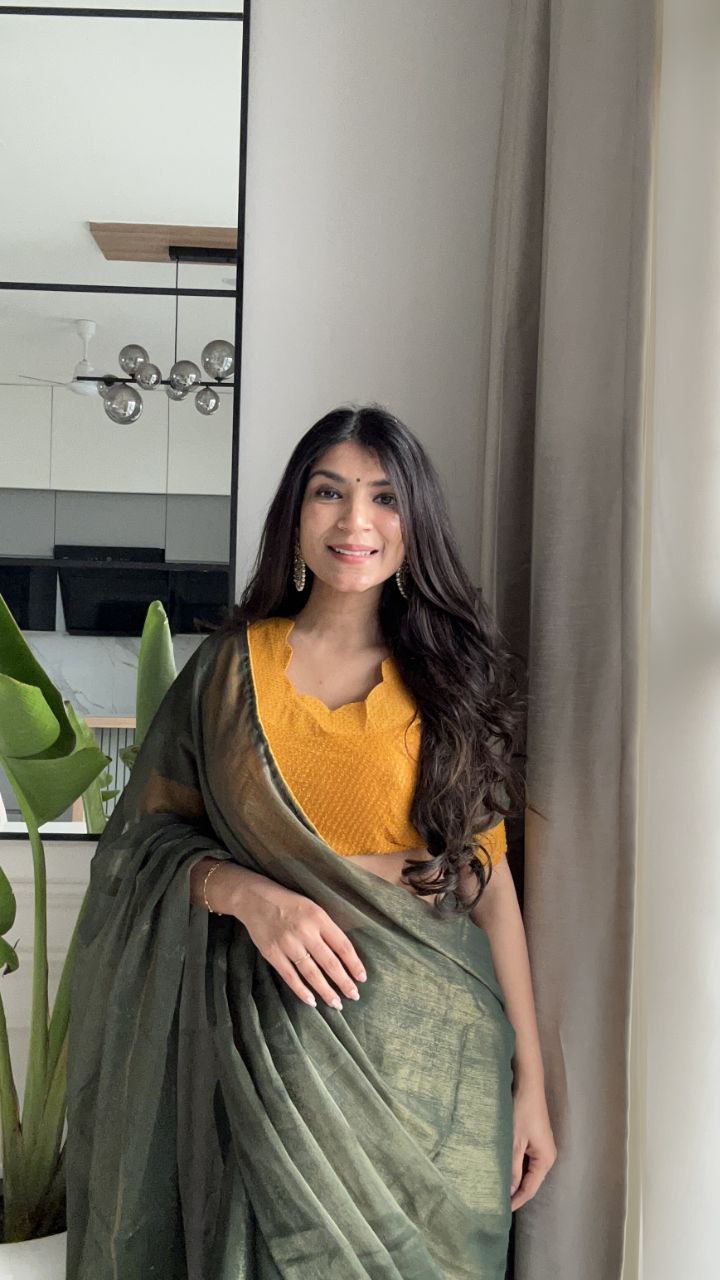 Premium Banzaran Gold Coin Fabric Saree With Heavy Zalar, Designer Pattern & Georgette Blouse