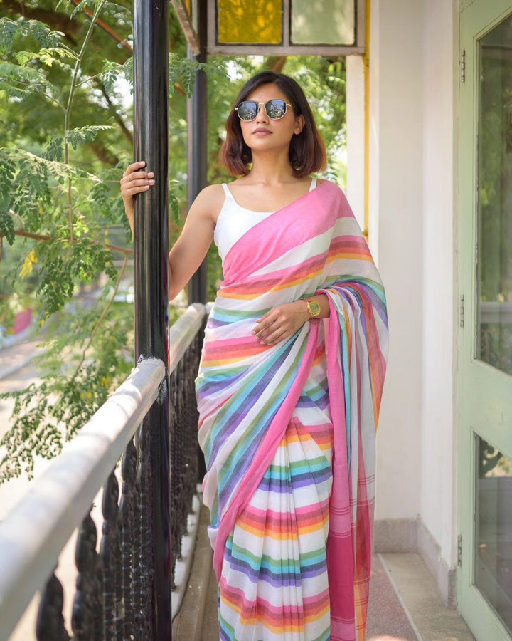 Elegant Linen Cotton Saree with Ultra HD Print & Zalar | BANZARAN New Collection