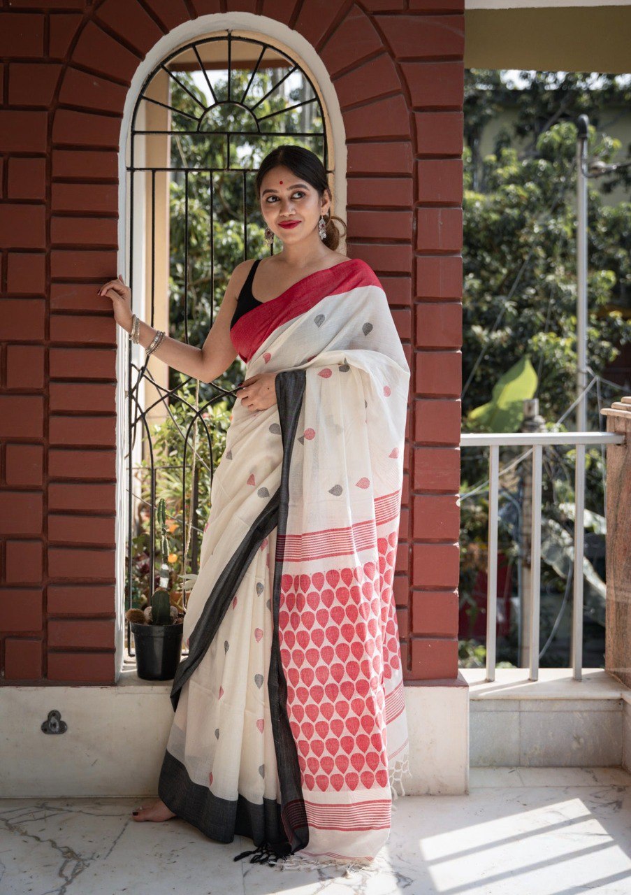 Banzaran Linen Cotton Digital Print Saree – Soft Blouse Included