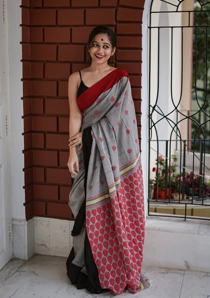 Pure Linen Cotton Banzaran Saree with Ultra HD Digital Print & Handmade Zalar