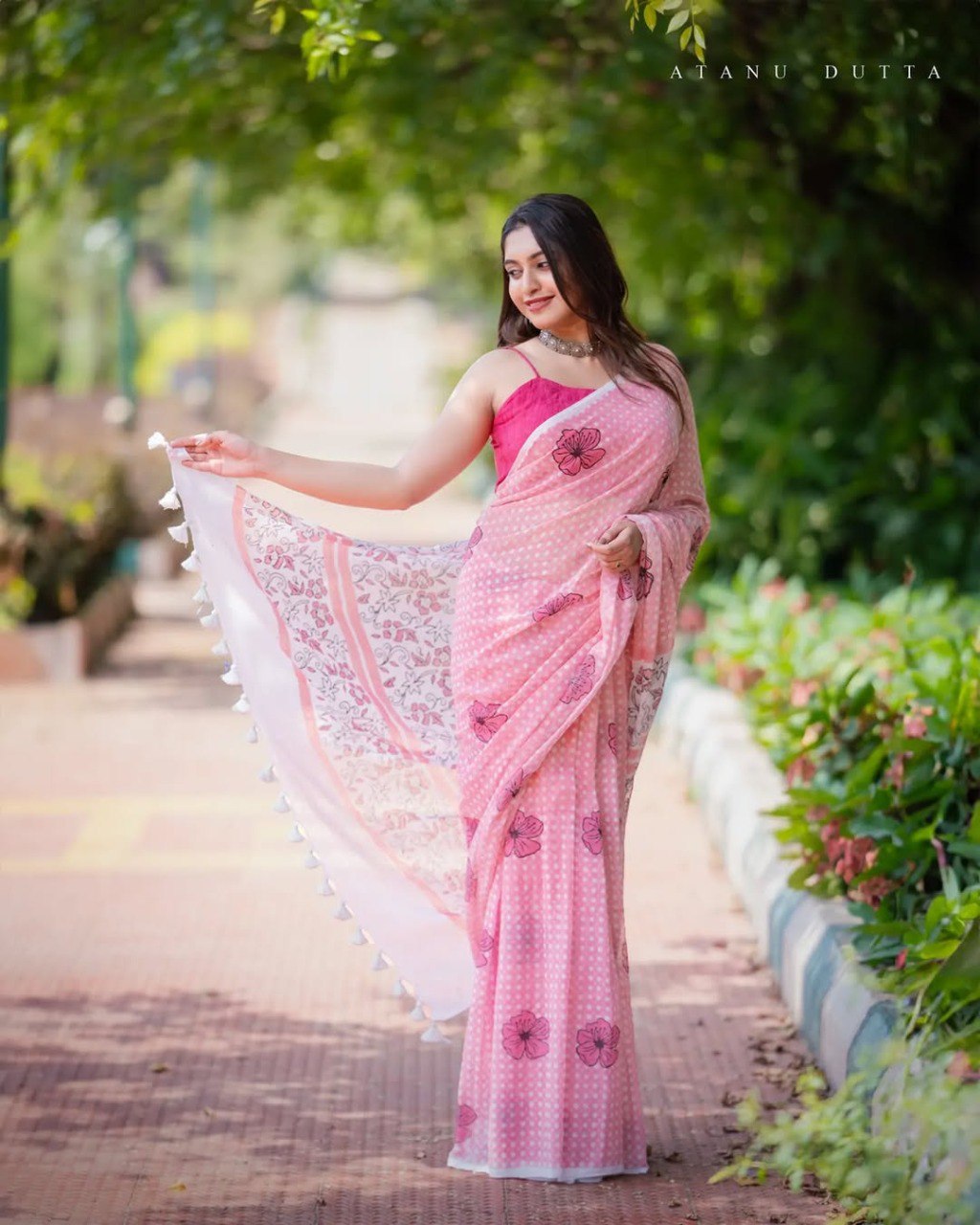 Pure Linen Cotton Saree by BANZARAN– HD Print