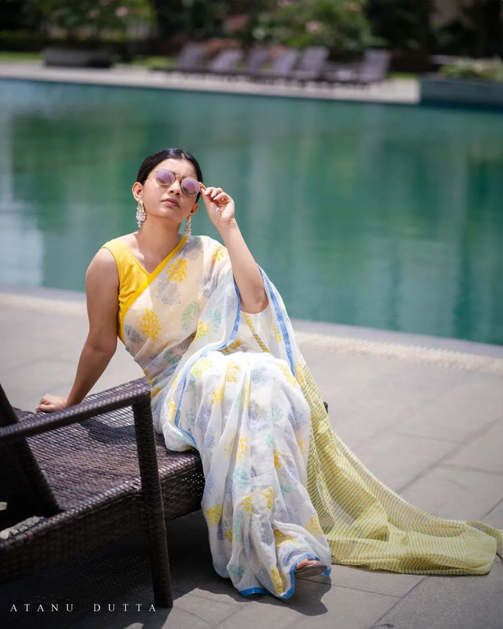 Banzaran Premium Linen Cotton Saree – Daily Wear Digital Print Saree for Women