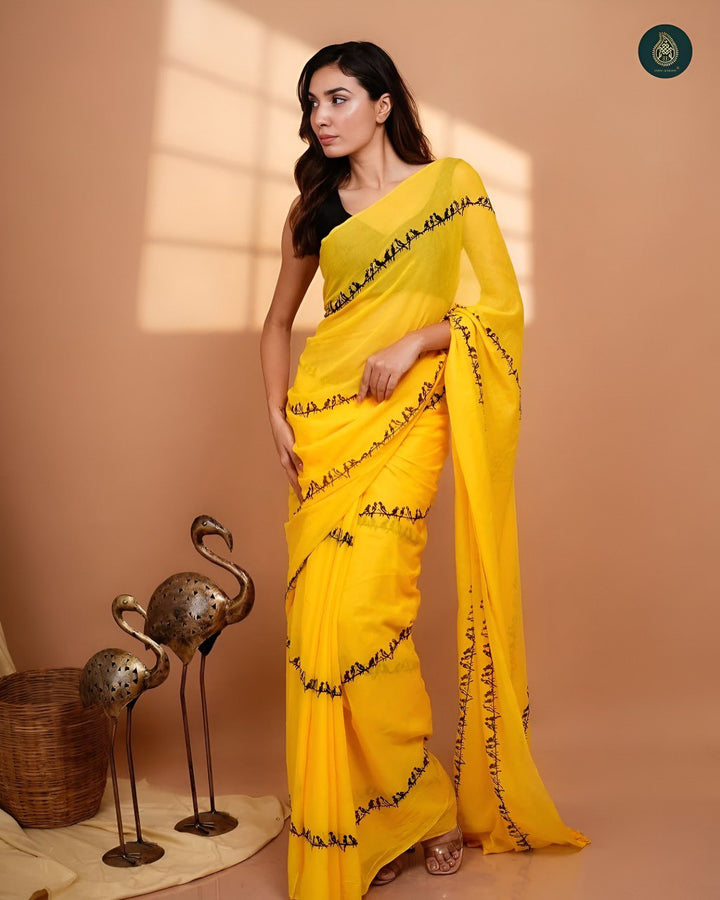 Banzaran New Launch: Pure Linen Cotton Saree with Wax Finish Digital Prints