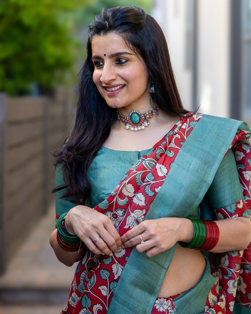 Beautiful Kalamkari Ultra HD Ink high quality Digital printing with wax finishing in saree