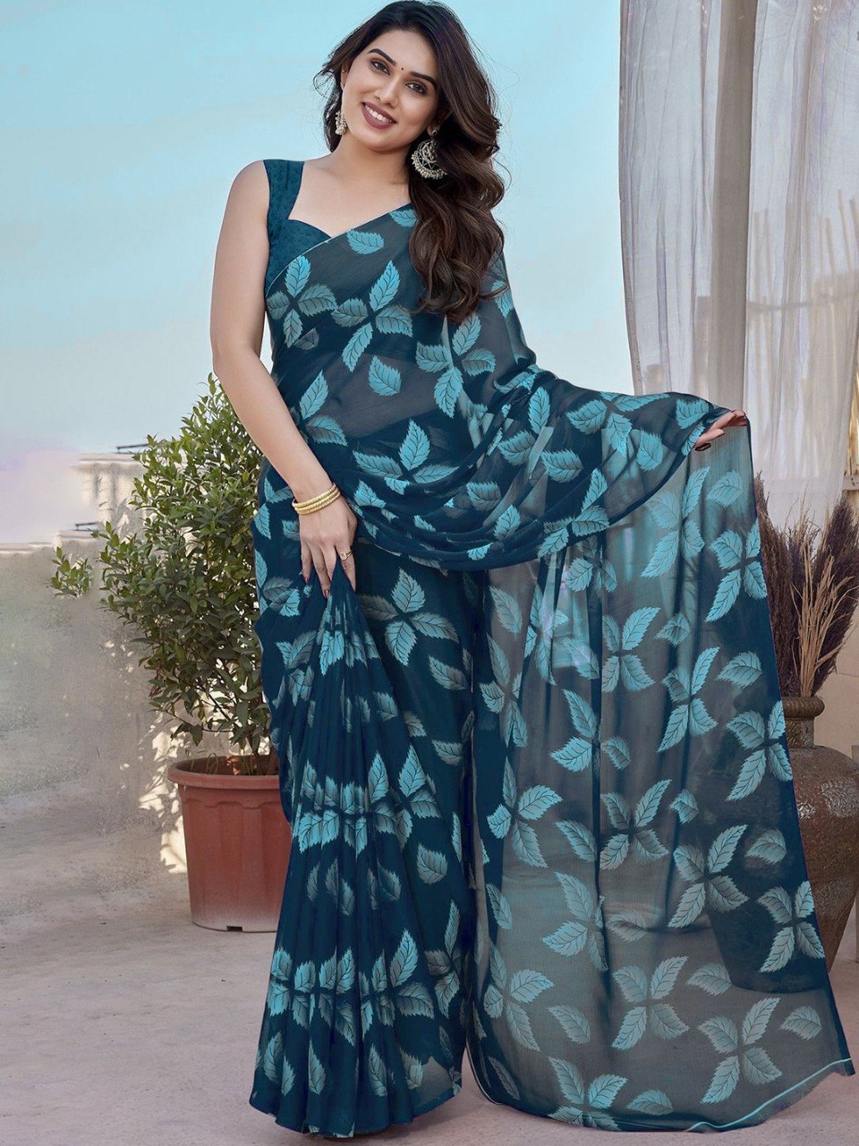 Floral Printed High Quality Mill Printing with wax finishing in saree