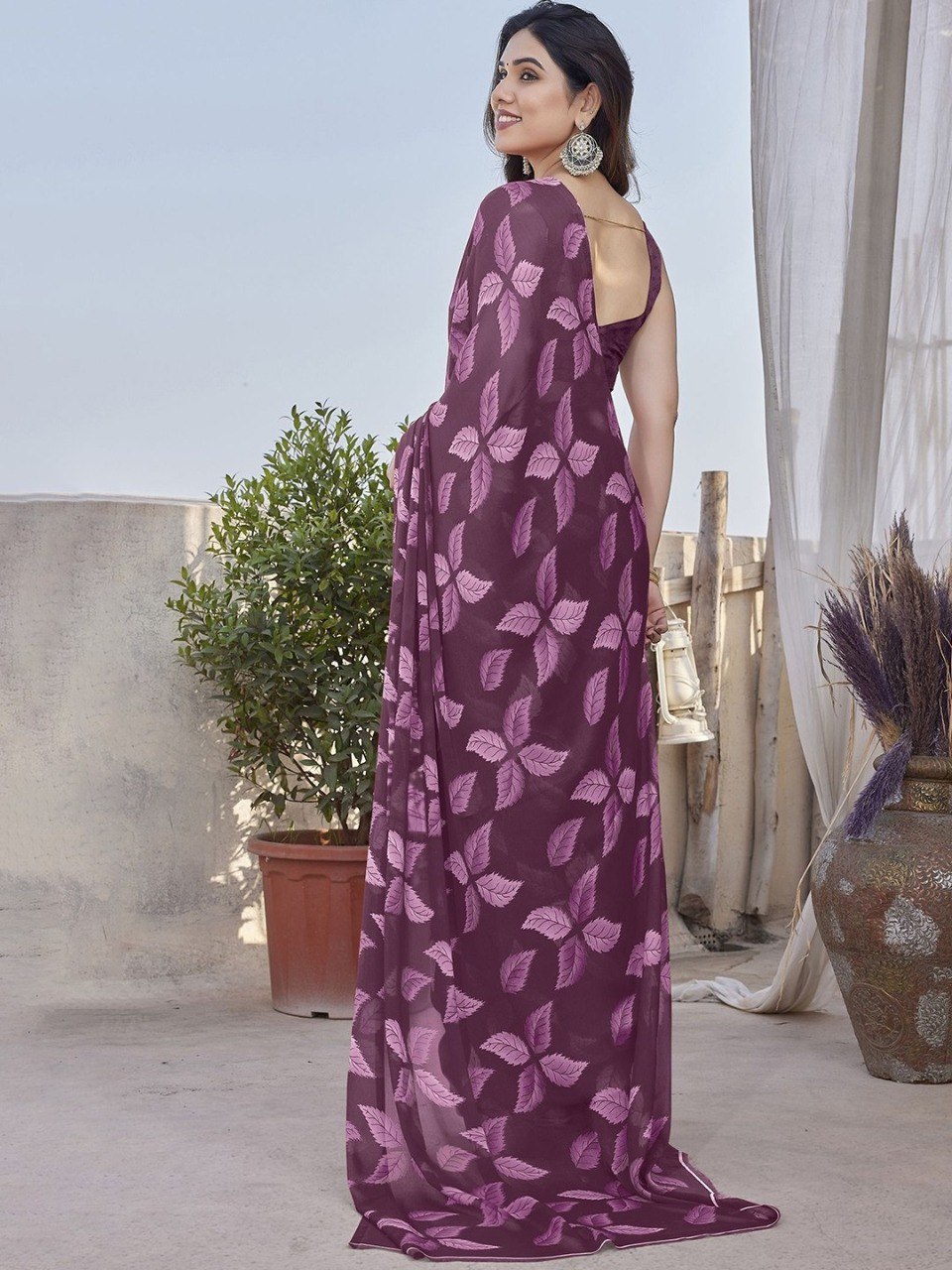 Floral Purple Printed High Quality Mill Printing with wax finishing in saree