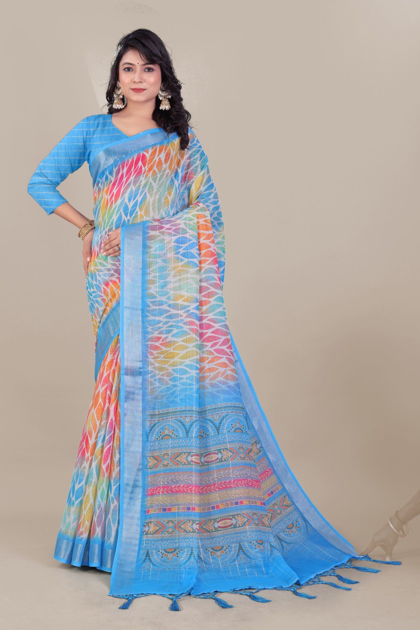 Ultra HD Ink high quality Digital printing with hand made Jalar on Pallu wax finishing in saree