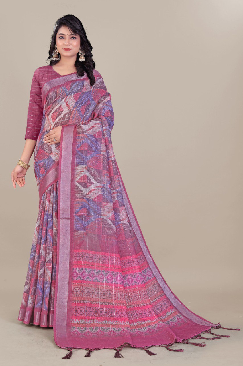 Ultra HD Ink high quality Digital printing with hand made Jalar on Pallu wax finishing in saree