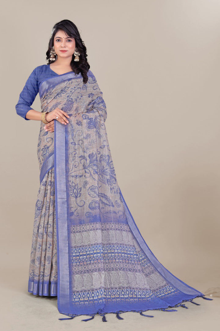 Pure Linen Cotton all Over Silver Lurex jari line with 3 × 3 Silver jari Borders