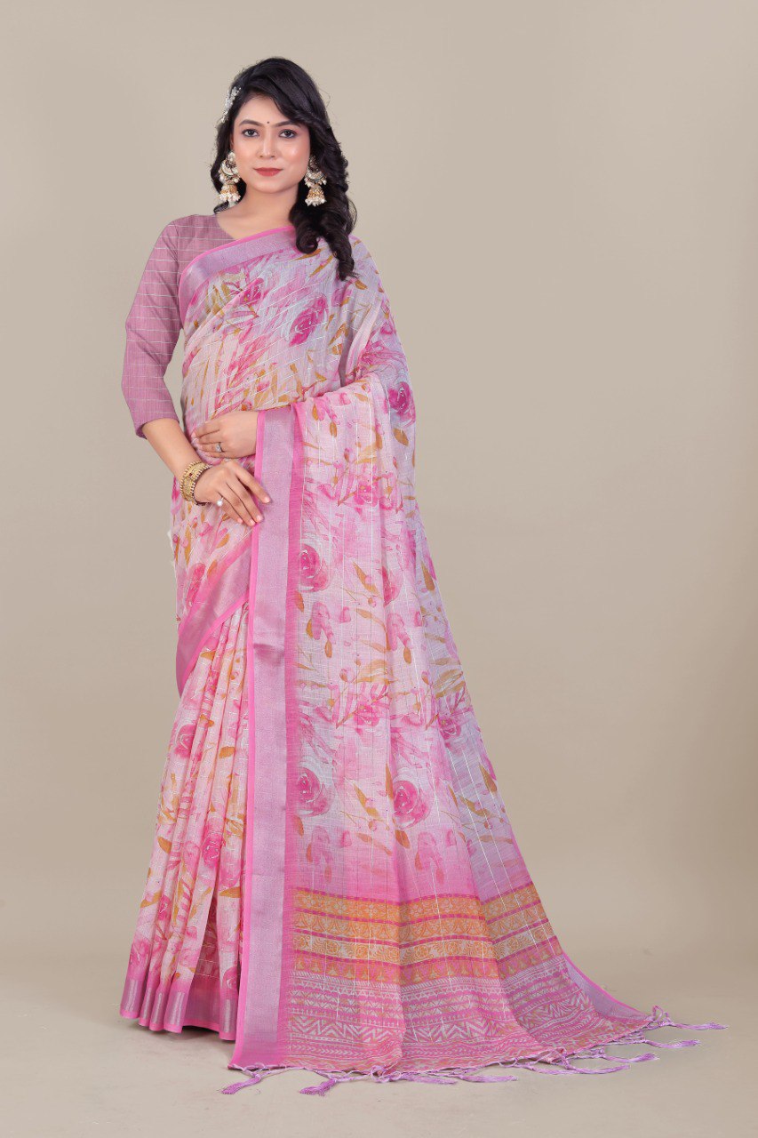 Ultra HD Ink high quality Digital printing with hand made Jalar on Pallu wax finishing in saree