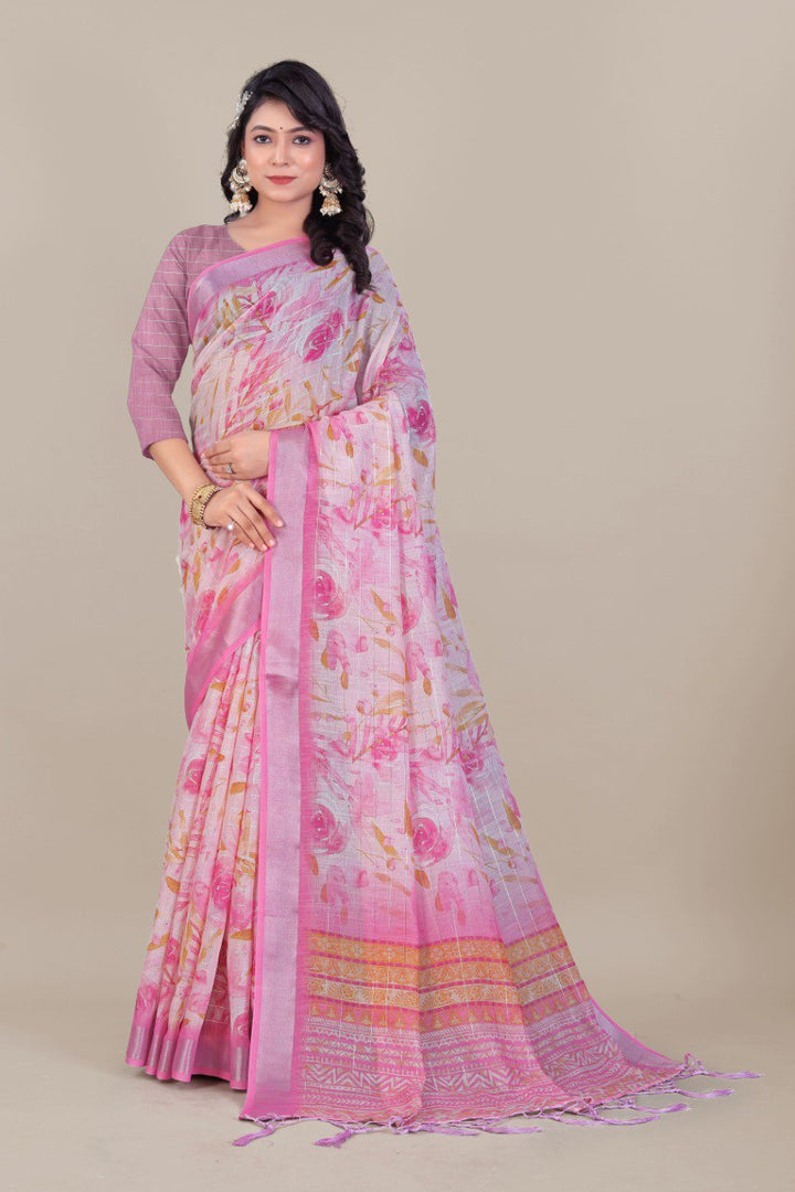 Ultra HD Ink high quality Digital printing with hand made Jalar on Pallu wax finishing in saree