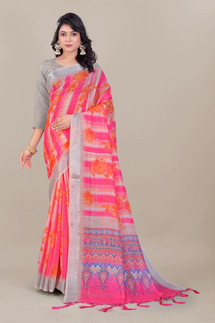 Pure Linen Cotton all Over Silver Lurex jari line with 3 × 3 Silver jari Borders