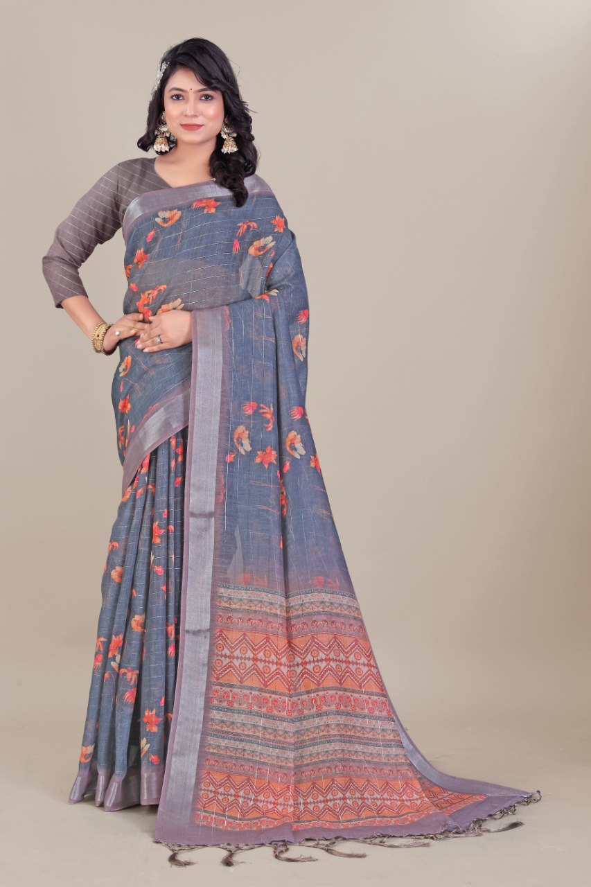 Ultra HD Ink high quality Digital printing with hand made Jalar on Pallu wax finishing in saree