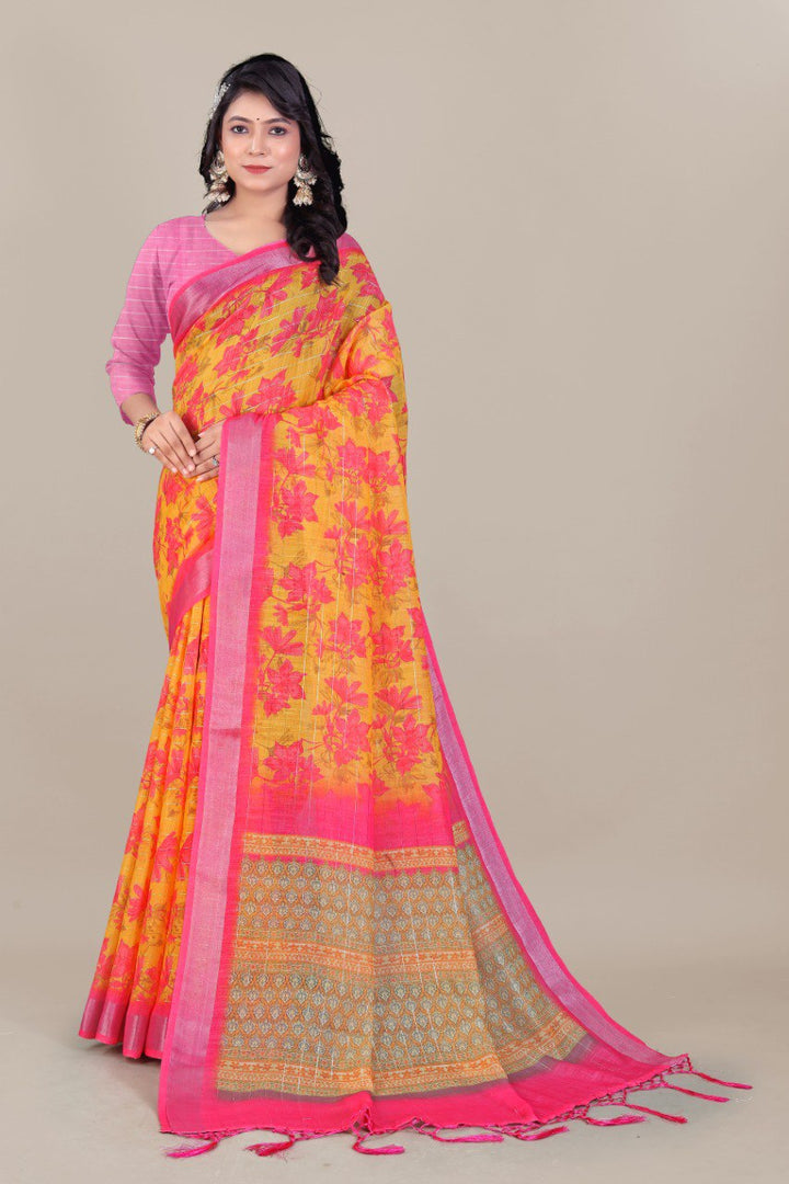 Ultra HD Ink high quality Digital printing with hand made Jalar on Pallu wax finishing in saree