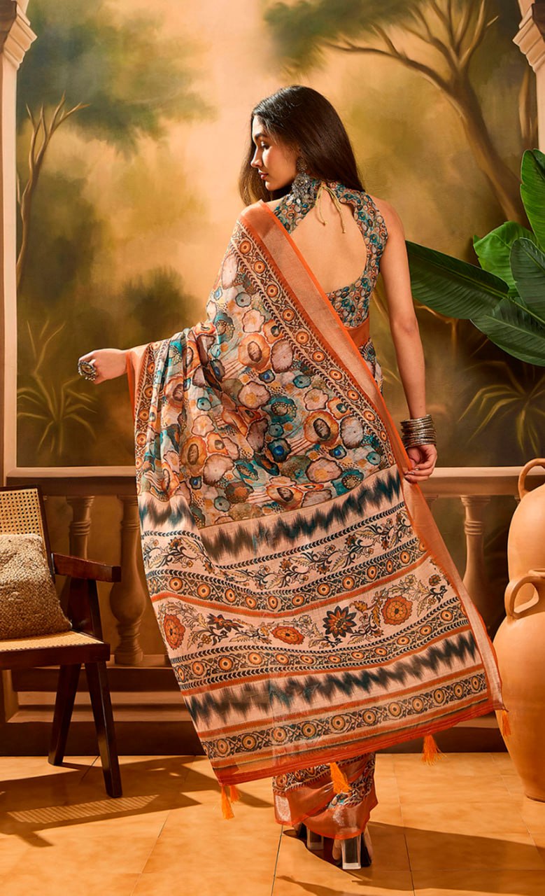 Linen Cotton Maldives Mist Saree