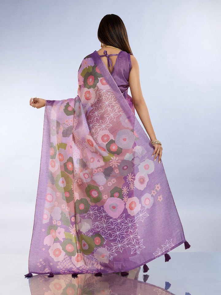 Lavender Multicolor Floral Printed Saree