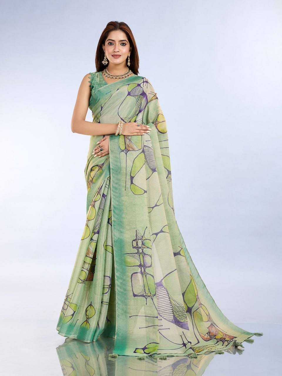 Light Green Abstract Printed Saree