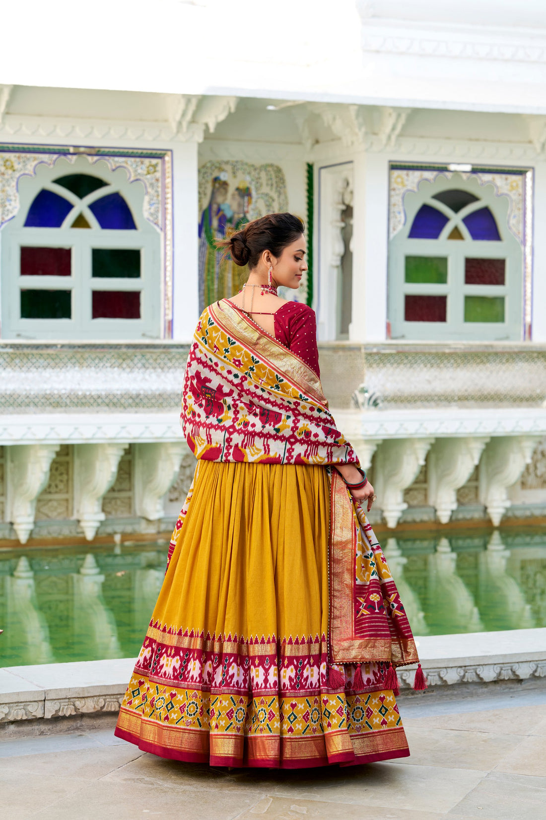 Tussar Silk Lehenga Choli Set with Floral Foil Work & Dupatta