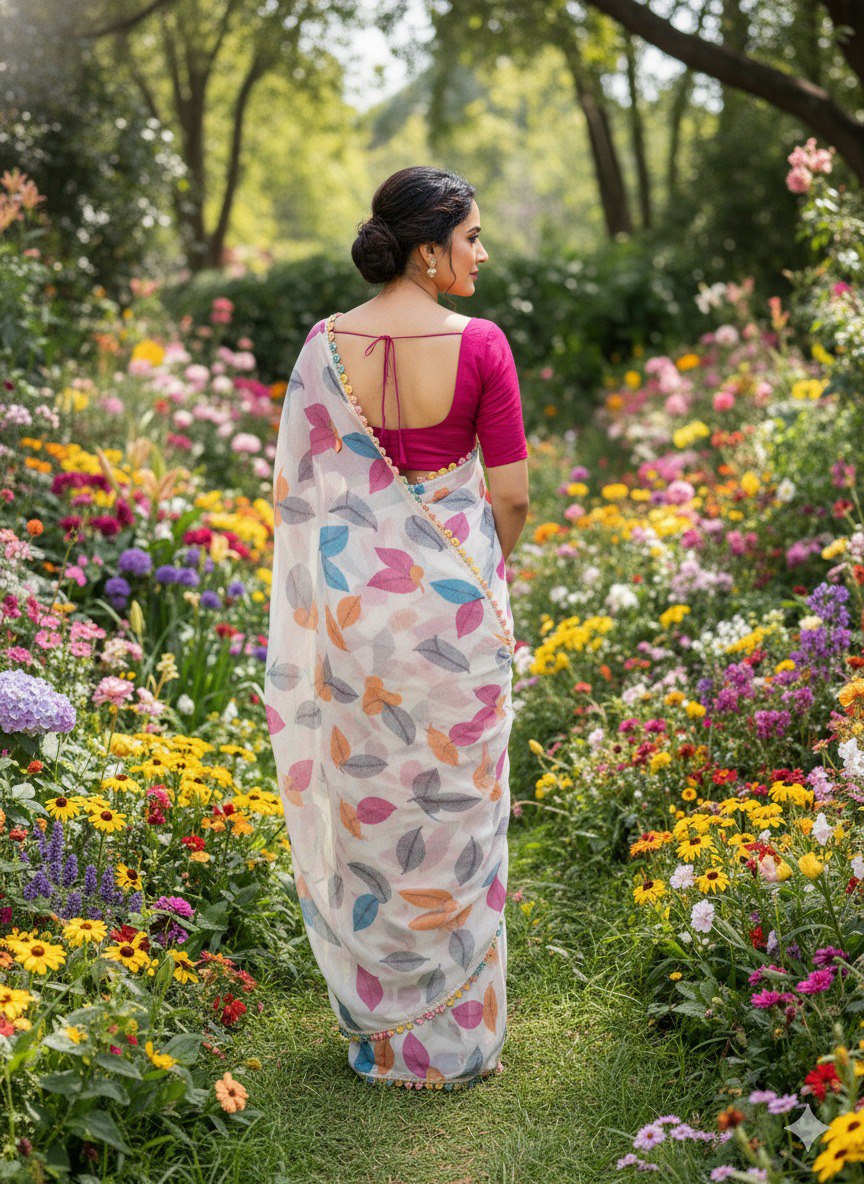 Chiffon Red  Banzaran Soft Chiffon Saree with Floral Mill Print & Elegant Lace Border