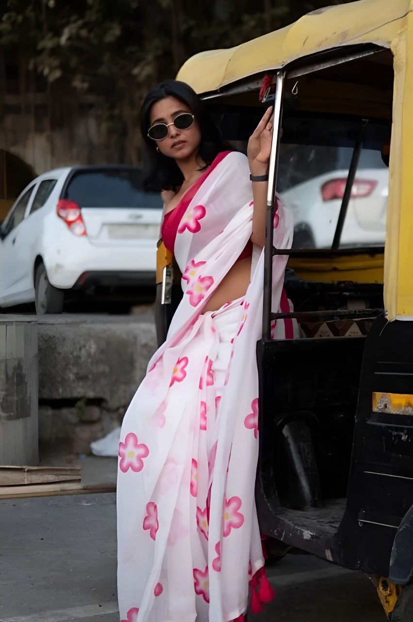 Designer Banzaran Linen Cotton Saree with HD Print & Tassels