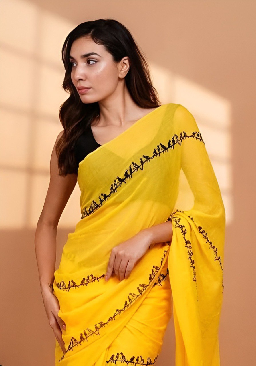 Banzaran New Launch: Pure Linen Cotton Saree with Wax Finish Digital Prints