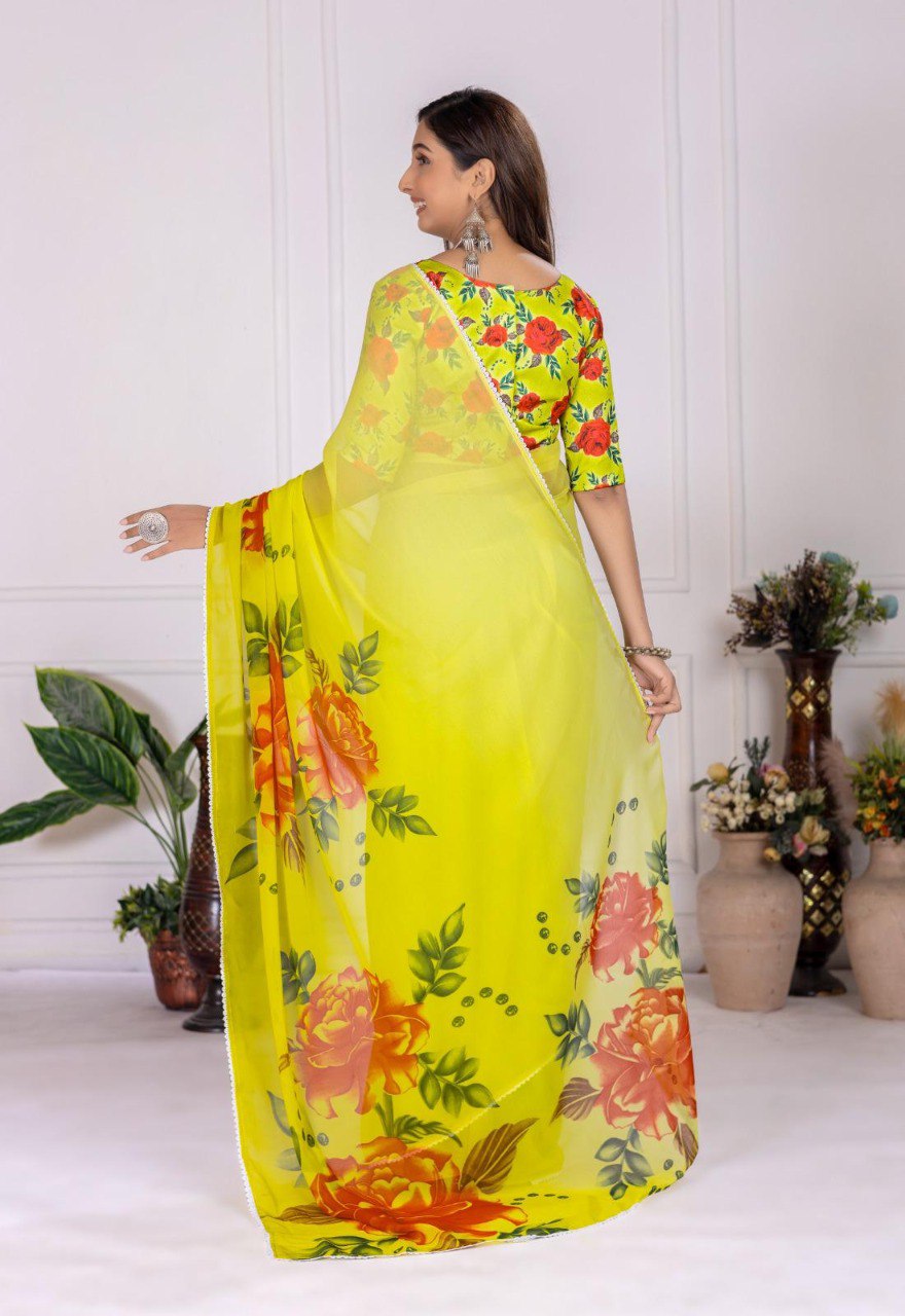 Flower Peddling High Quality Mill Printing with wax finishing in saree