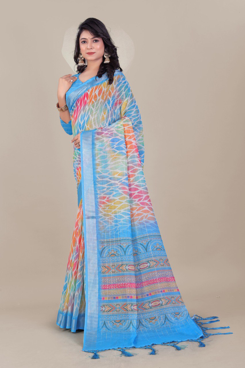 Ultra HD Ink high quality Digital printing with hand made Jalar on Pallu wax finishing in saree