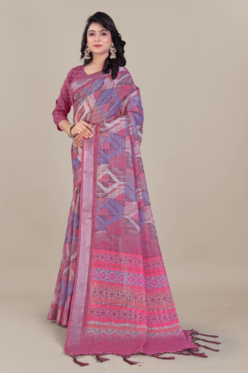 Ultra HD Ink high quality Digital printing with hand made Jalar on Pallu wax finishing in saree