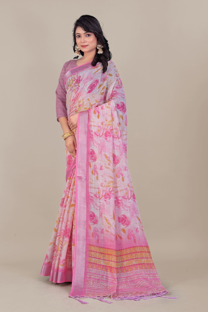 Ultra HD Ink high quality Digital printing with hand made Jalar on Pallu wax finishing in saree