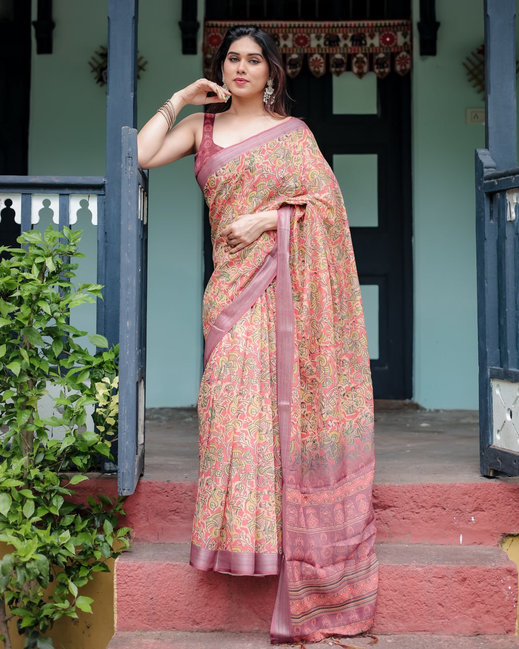 Rose Garden Linen Cotton Saree Linen Cotton Saree with Designer Pallu