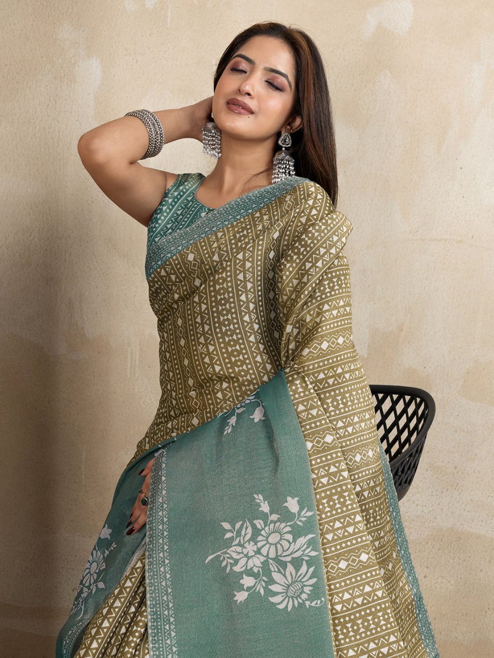 Olive Green Ethnic Printed Erode Anmol Silk Saree
