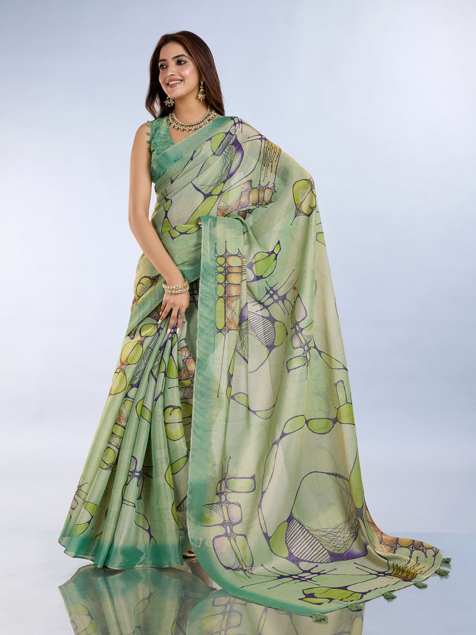 Light Green Abstract Printed Saree
