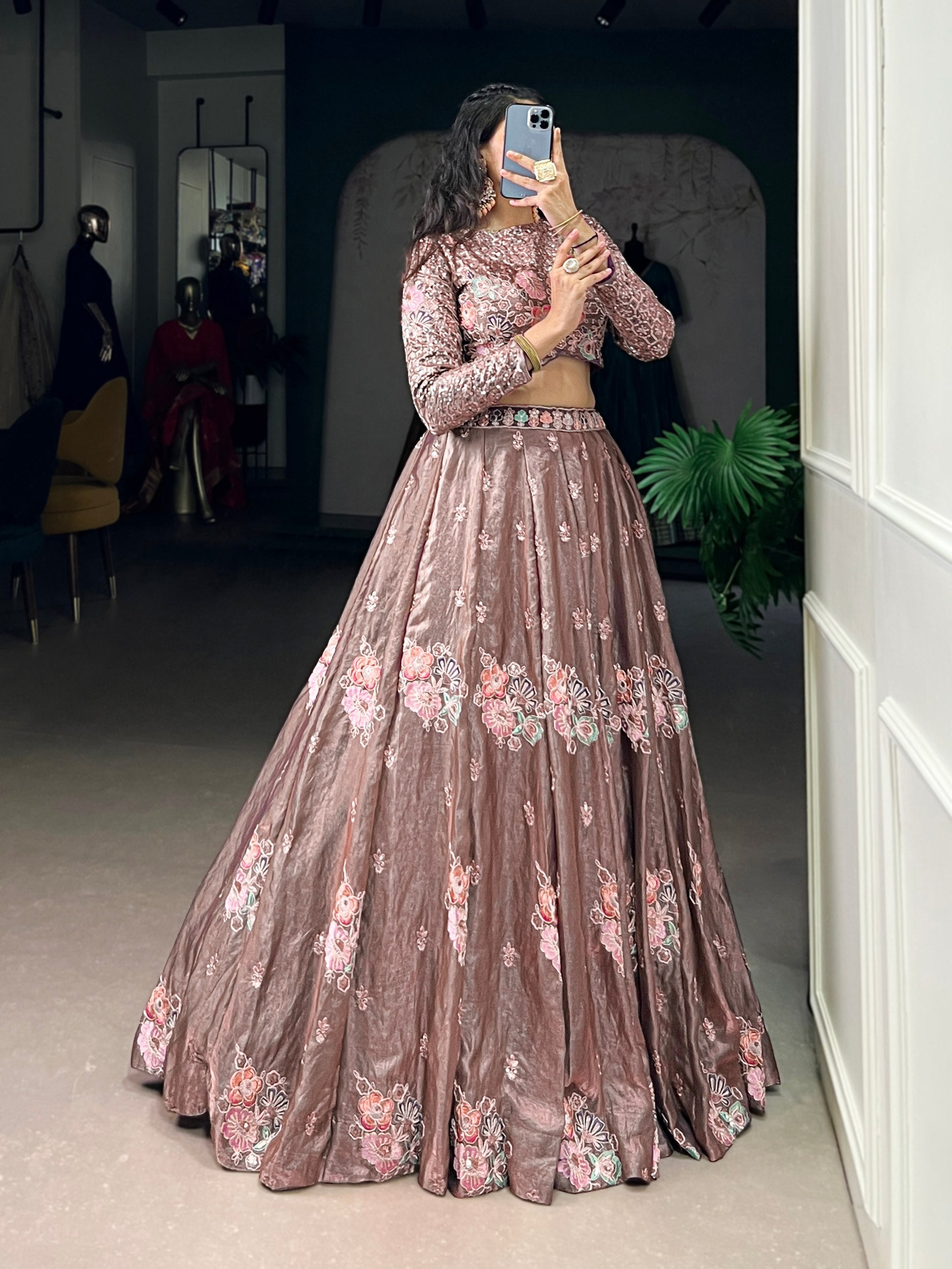 Fendi Sequins & Thread Embroidered Co-ord Lehenga Set with Unstitched Blouse