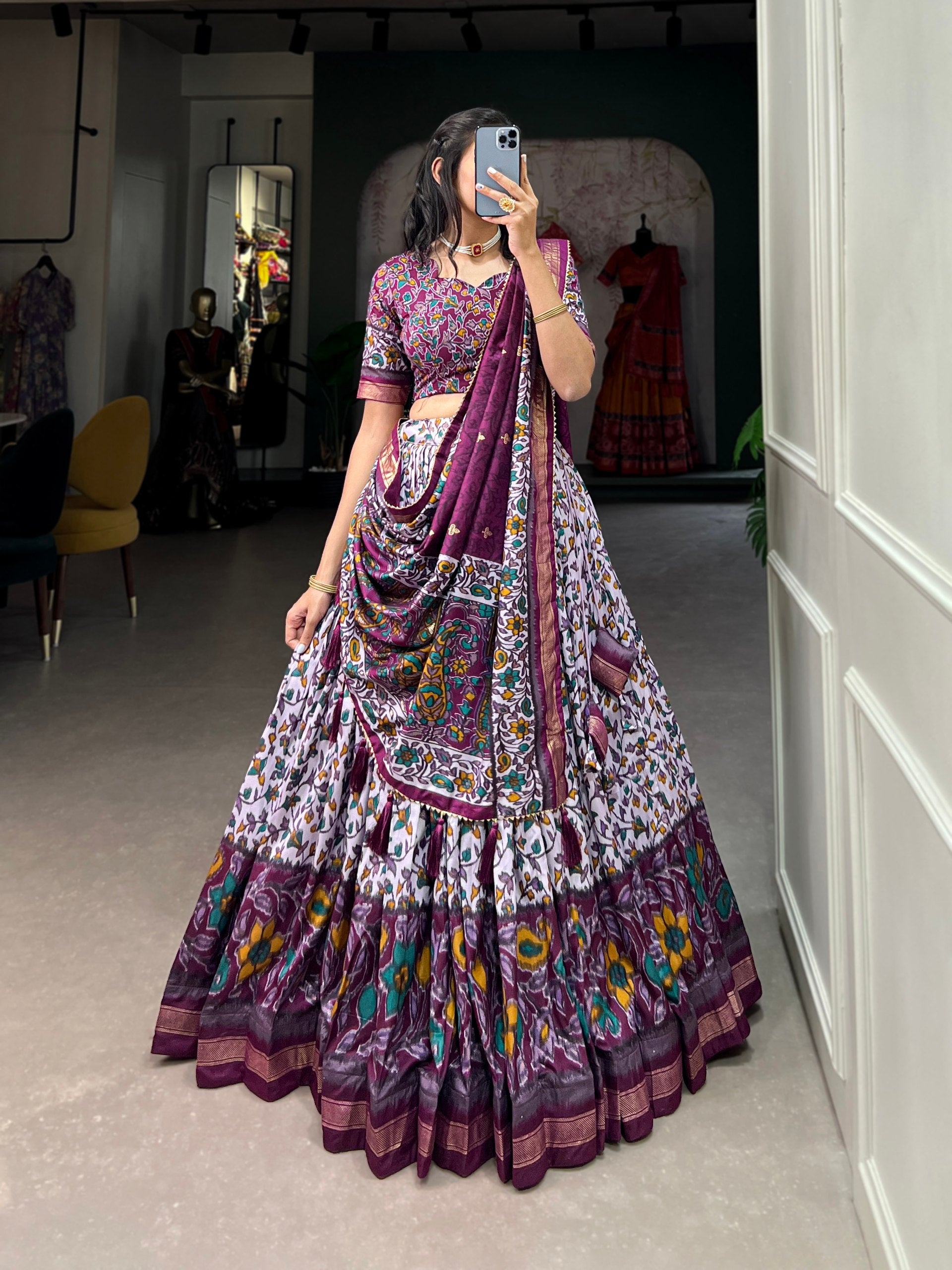 Contemporary yet classic, Be thecenter of attention with this Tussar silk Lehenga