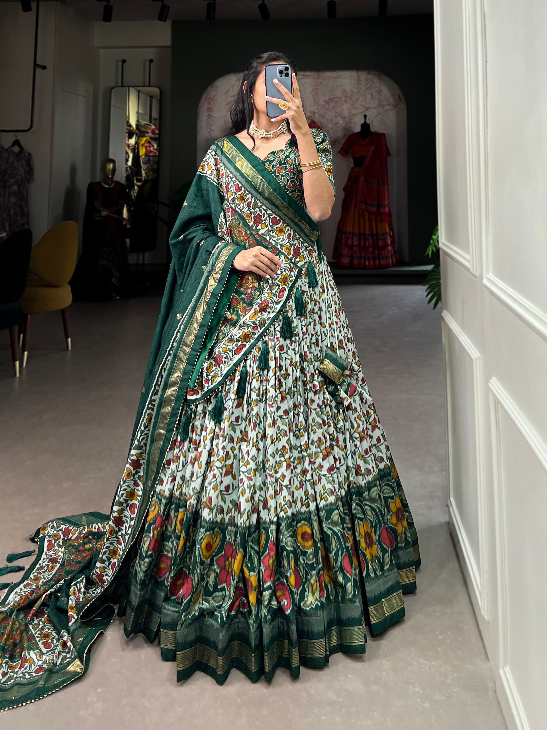 Elegant Floral Foil Printed Tussar Silk Lehenga Choli for Festive Wear
