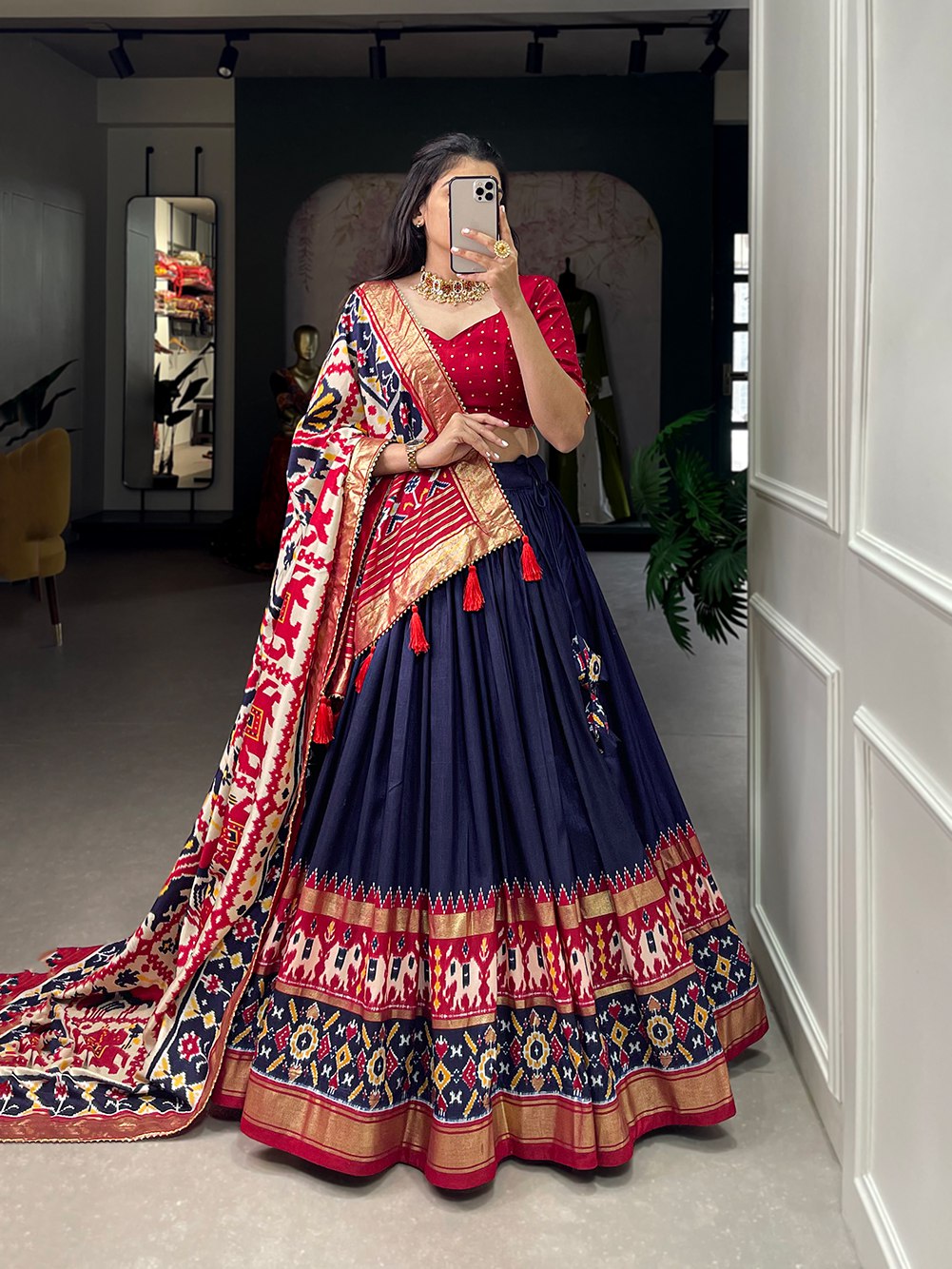 Designer Mirror Tussar Silk Lehenga Choli Set with Foil Floral Work
