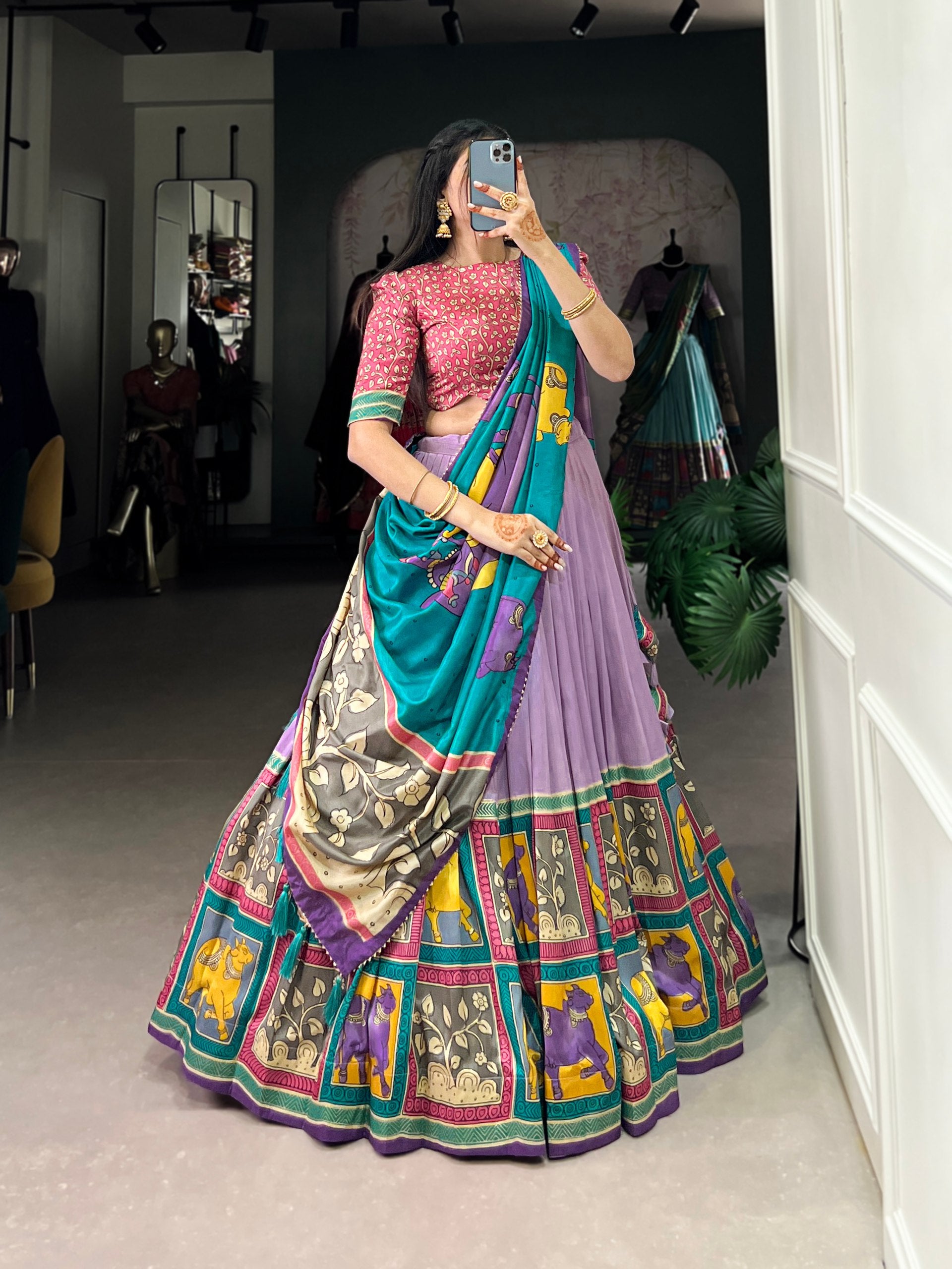Designer Jivika Tussar Silk Lehenga Choli with Floral Foil Work