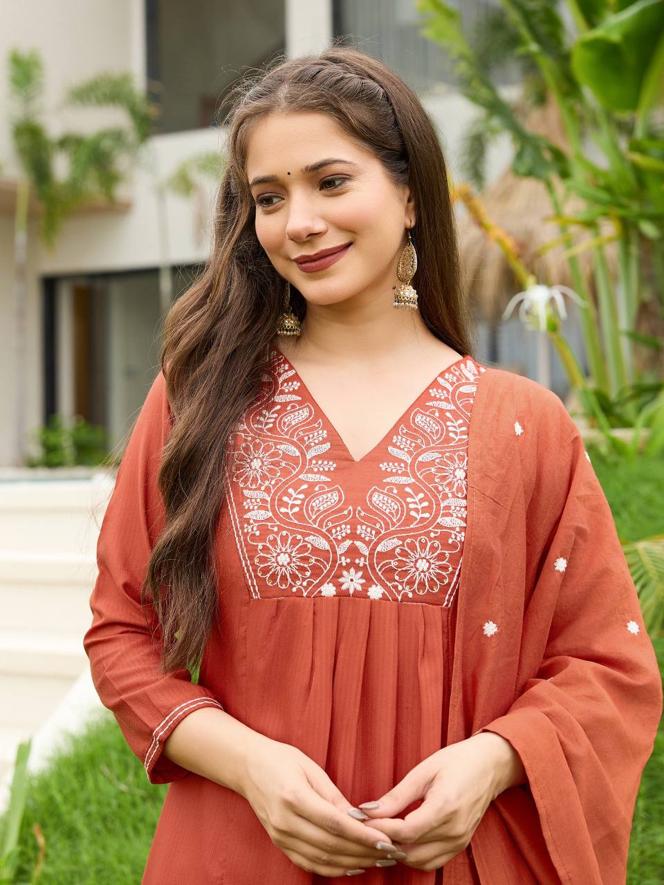 🧡 New Catalog Launch – Premium Banzaran Rust Rayon Embroidered Kurta Set