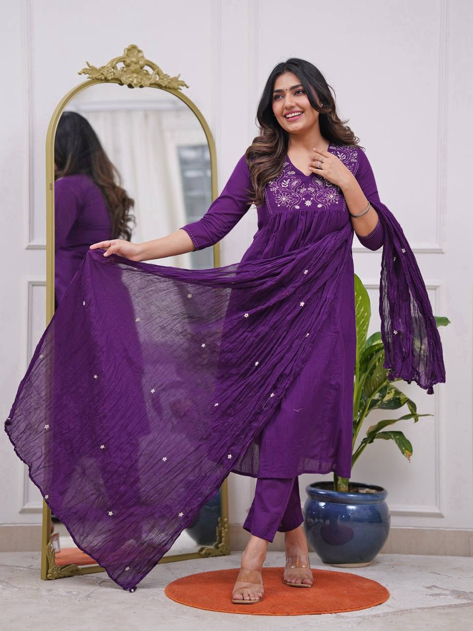💜 New Catalog Launch – Women’s Rayon Banzaran Embroidered Flared Kurta Set
