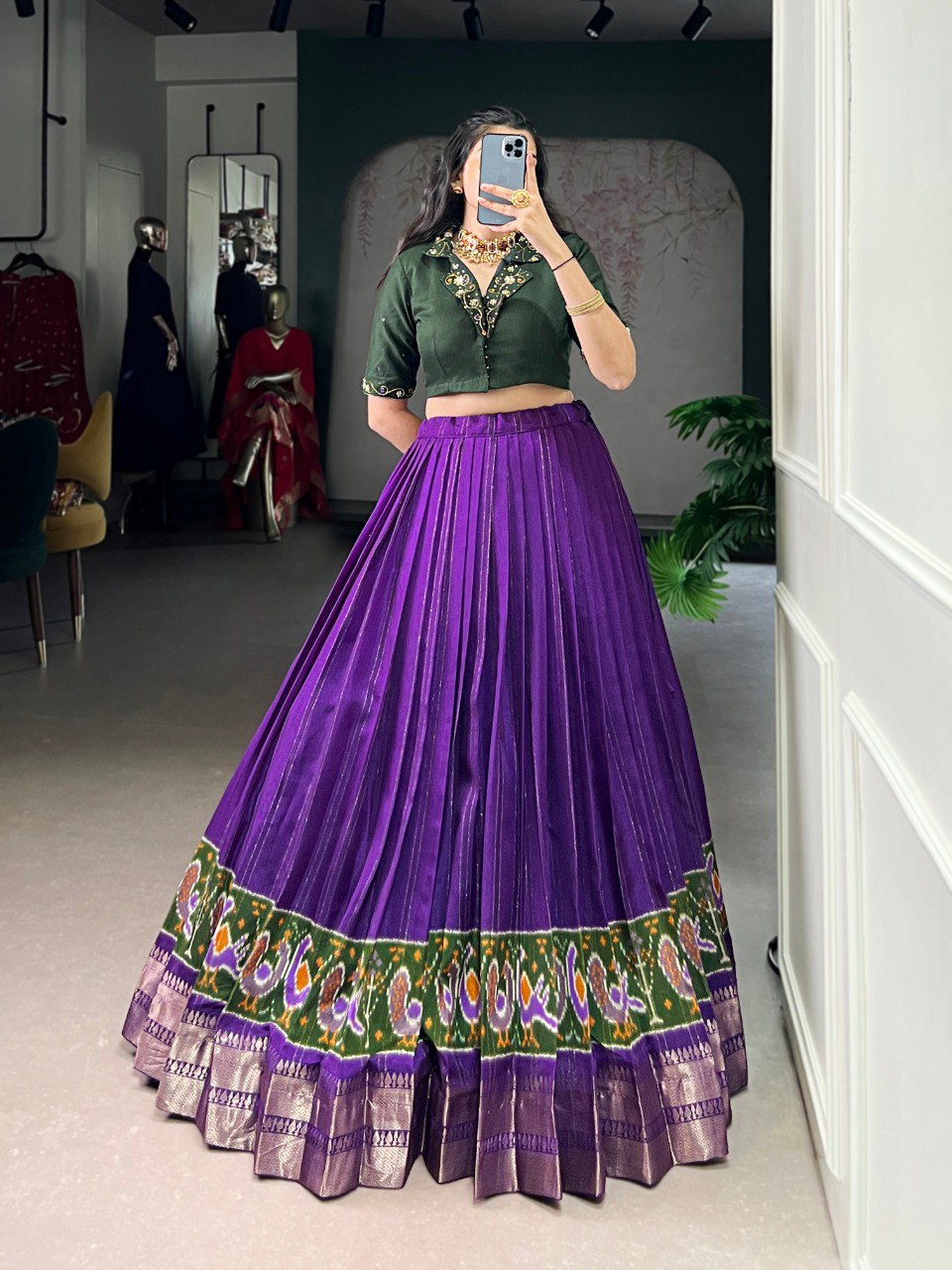Printed Zari Weaving Lehenga with Handwork Stitched Blouse – Ready to Wear