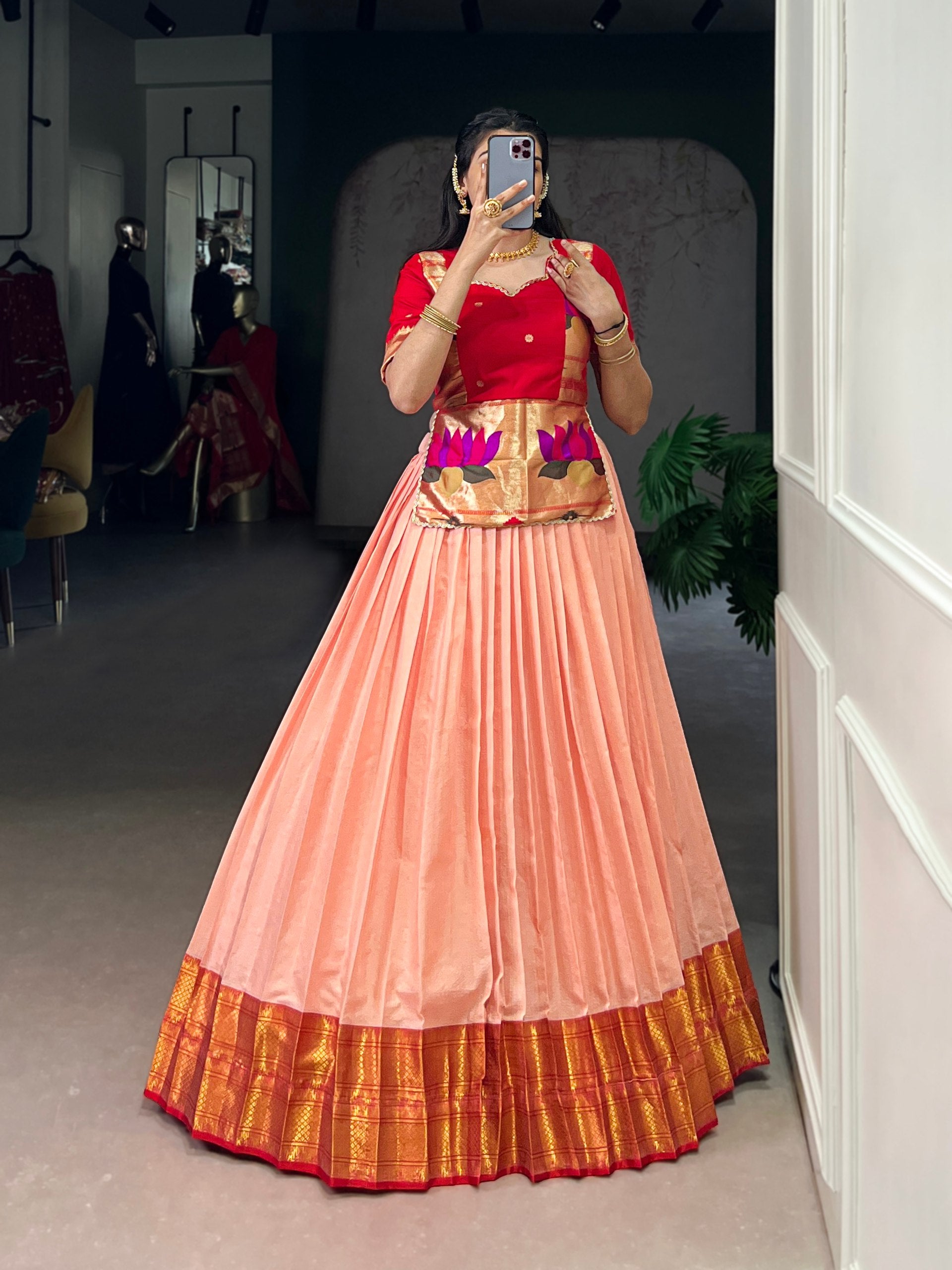 Cotton Silk Zari Weaving Lehenga with Jacquard Silk Blouse – Fully Stitched & Ready to Wear